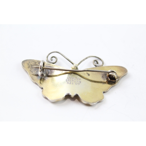 294 - Finn Jensen Norway Sterling Silver Yellow Enamel Butterfly Brooch 8g