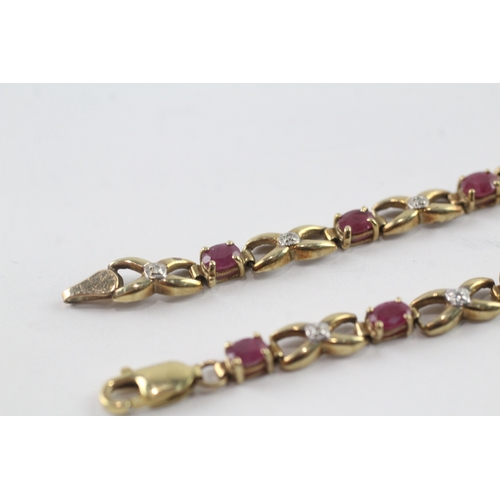 31 - 9ct gold ruby and diamond tennis style bracelet (5.7g)