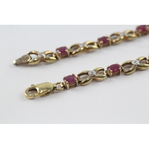 31 - 9ct gold ruby and diamond tennis style bracelet (5.7g)