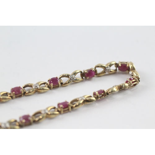 31 - 9ct gold ruby and diamond tennis style bracelet (5.7g)