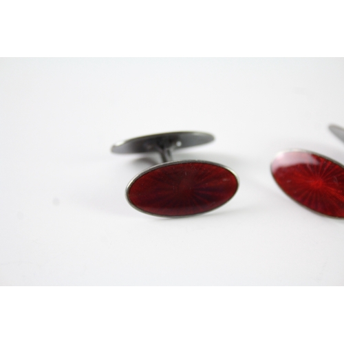 311 - Pair of Georg Jensen Sterling Silver Red Enamel Cufflinks 11g