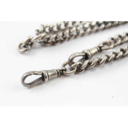 315 - Antique Sterling Silver Watch Chain w/ Curb Link 43g