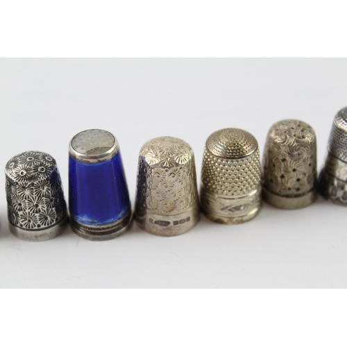 321 - 12 x Antique / Vintage .925 Sterling Silver Thimbles Inc Guilloche Enamel (44g)