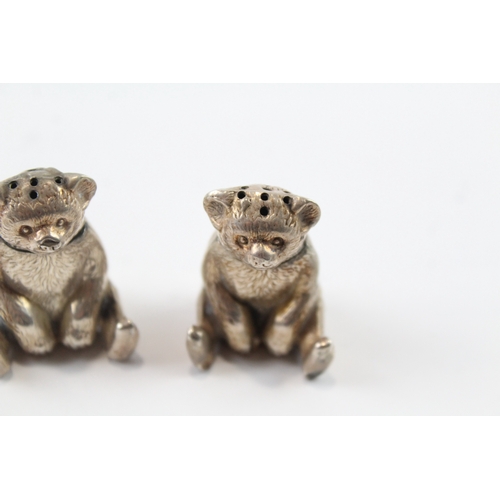 322 - 2 x Antique 1914 Birmingham Sterling Silver Novelty Teddy Bear Pepperettes (20g)