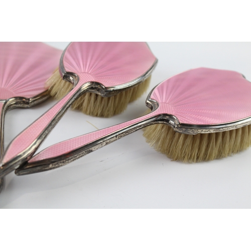 330 - 5 x Vintage 1935 Birmingham Sterling Silver Pink Guilloche Enamel Vanity (696g)