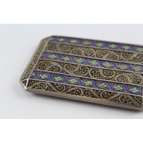 332 - Antique / Vintage .800 Silver Filigree & Enamel Ladies Cigarette Case (69g)