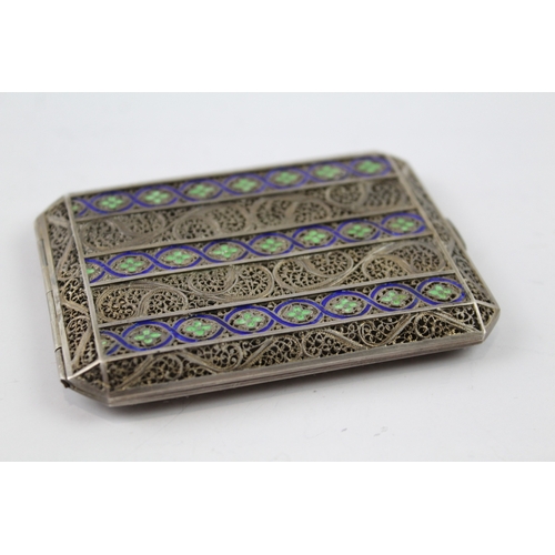 332 - Antique / Vintage .800 Silver Filigree & Enamel Ladies Cigarette Case (69g)