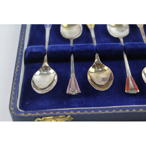 344 - 6 x Vintage 1950 Birmingham Sterling Silver Enamel Detailed Spoons (42g)