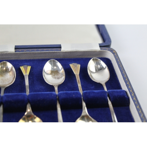 344 - 6 x Vintage 1950 Birmingham Sterling Silver Enamel Detailed Spoons (42g)