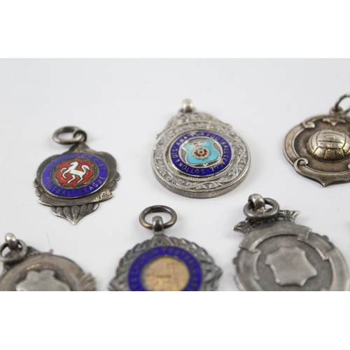 347 - 8 x Antique / Vintage .925 Sterling Silver Fobs / Medallions Inc Enamel (72g)