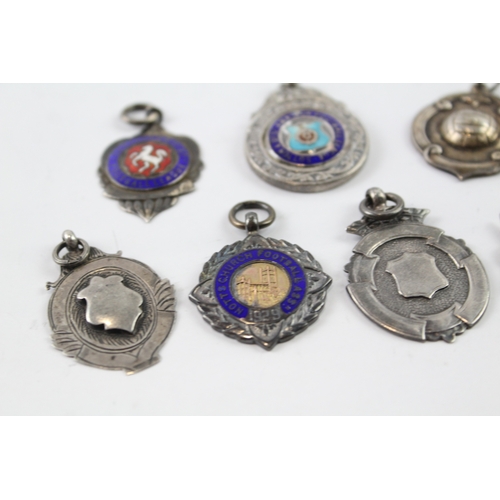 347 - 8 x Antique / Vintage .925 Sterling Silver Fobs / Medallions Inc Enamel (72g)