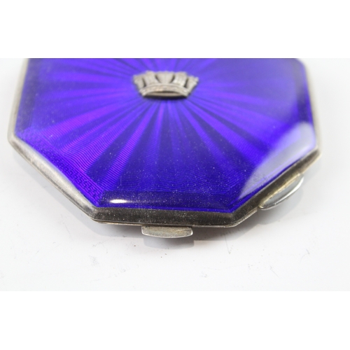 352 - Vintage Hallmarked 1953 Birmingham Sterling Silver Enamel Compact (115g)