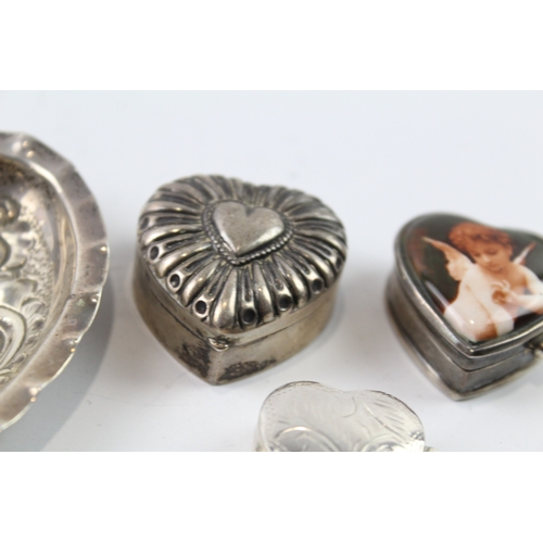 357 - 5 x Antique / Vintage .925 Sterling Silver Pill / Trinket Boxes & Tray (69g)