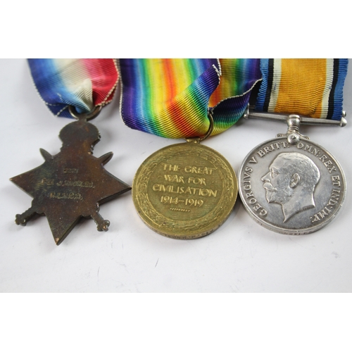 371 - WW1 1914-15 Star Medal Trio 2221 Pte J. Knowles R.Lancs R. War Medal Part Erased