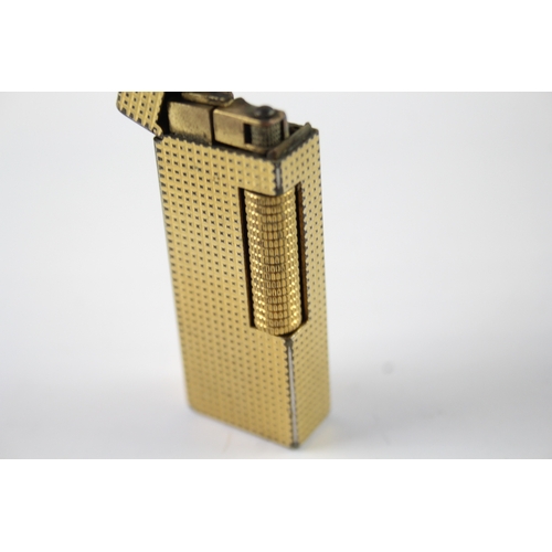 387 - Dunhill Rollagas Vintage Gold Tone Hobnail Texture Pocket Lighter, Good Spark