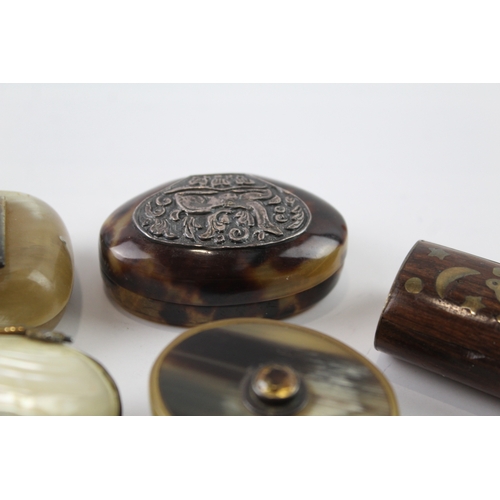 389 - Antique/Vintage Snuff Boxes Inc Horn, Shell, Wooden, Etc x 5