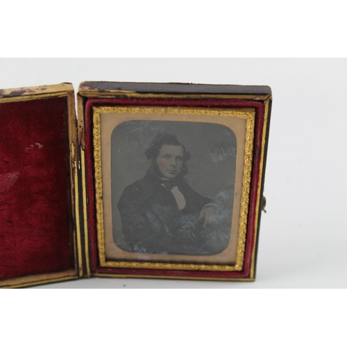 392 - Antique Ambrotype Leather Case W/ Blush Cheeks