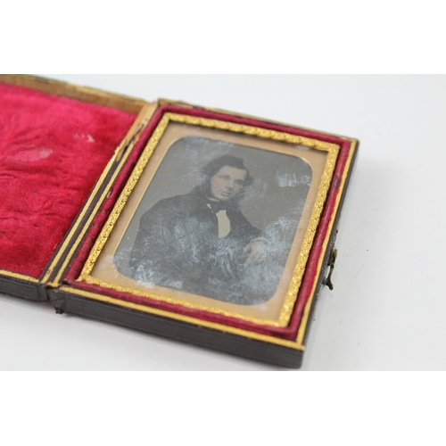 392 - Antique Ambrotype Leather Case W/ Blush Cheeks