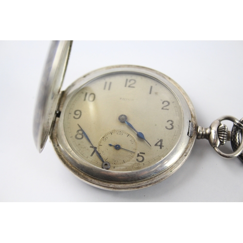 419 - Vintage Favor Niello Full Hunter Silver Pocket Watch Hand-Wind WATCH RUNS