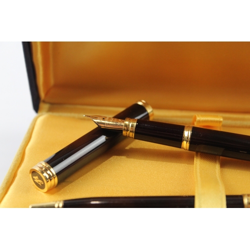 433 - Waterman Ideal Brown Lacquer Fountain Pen Set w/ 18ct Gold Nib Original Box