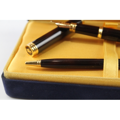 433 - Waterman Ideal Brown Lacquer Fountain Pen Set w/ 18ct Gold Nib Original Box