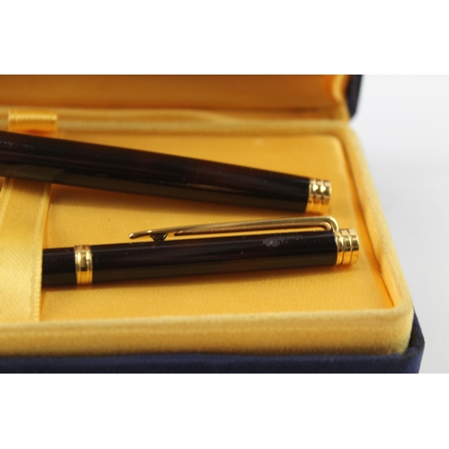 433 - Waterman Ideal Brown Lacquer Fountain Pen Set w/ 18ct Gold Nib Original Box