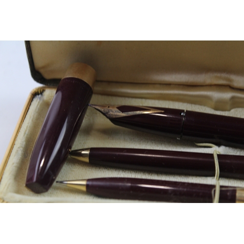 434 - Vintage Sheaffer PFM Pen For Men Burgundy Fountain Pen Set w/ 14ct Nib, Box Etc