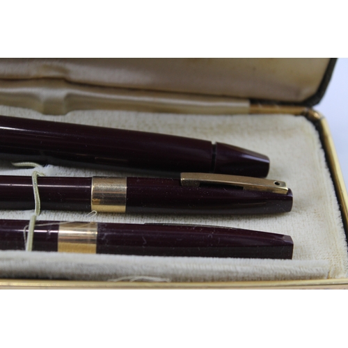 434 - Vintage Sheaffer PFM Pen For Men Burgundy Fountain Pen Set w/ 14ct Nib, Box Etc