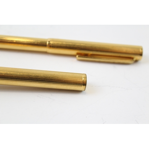 453 - Vintage DUNHILL Gold Plated Cased Fountain Pen Set w/ 14ct Gold Nib WRITING