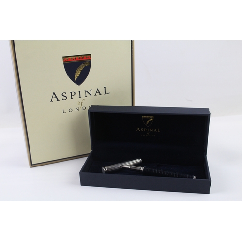 460 - ASPINAL OF LONDON Navy Leather Ballpoint Pen / Biro WRITING w/ Original Boxes