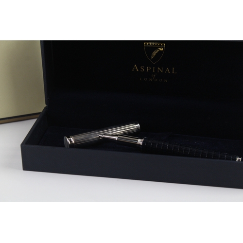 460 - ASPINAL OF LONDON Navy Leather Ballpoint Pen / Biro WRITING w/ Original Boxes