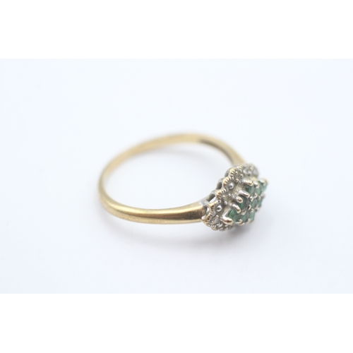 92 - 9ct gold emerald & diamond dress ring (1.9g) Size S 1/2