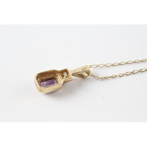 95 - 9ct gold emerald cut amethyst pendant w/ 9ct gold chain (2.2g)