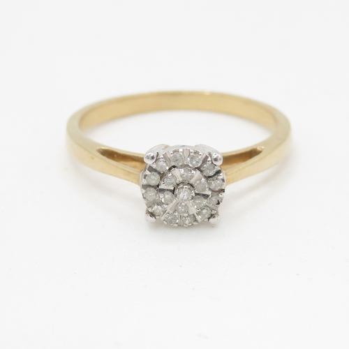 207 - 9ct gold diamond cluster ring (1.9g) Size N