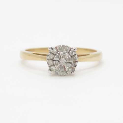 207 - 9ct gold diamond cluster ring (1.9g) Size N