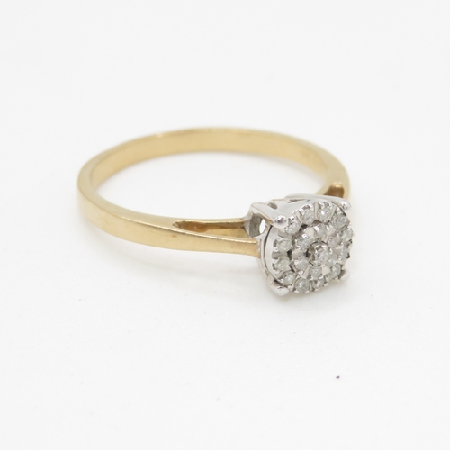 207 - 9ct gold diamond cluster ring (1.9g) Size N