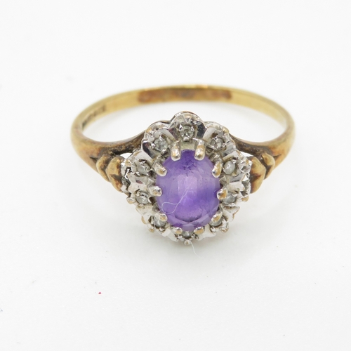 213 - 9ct gold amethyst and diamond ring (2g) Size P