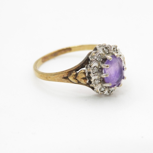 213 - 9ct gold amethyst and diamond ring (2g) Size P