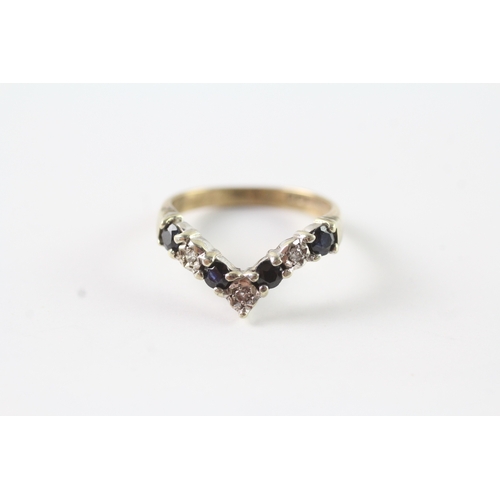 103 - 9ct gold vintage sapphire & diamond wishbone eternity ring (2.3g) Size K 1/2