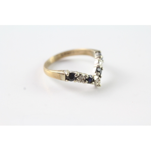 103 - 9ct gold vintage sapphire & diamond wishbone eternity ring (2.3g) Size K 1/2