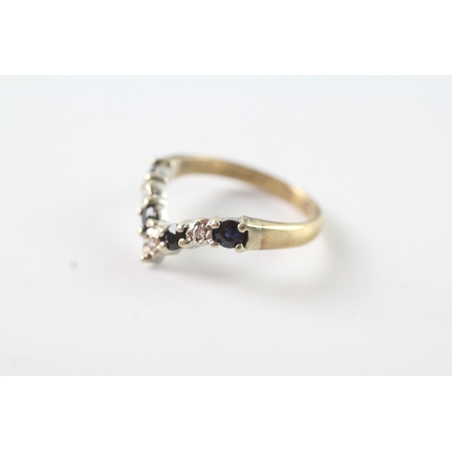 103 - 9ct gold vintage sapphire & diamond wishbone eternity ring (2.3g) Size K 1/2