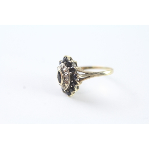 107 - 9ct gold vintage sapphire & diamond dress ring (2.9g) Size P