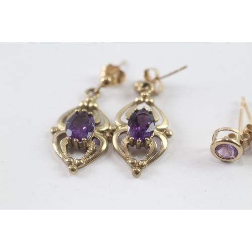 108 - Collection of 9ct gold purple gemstone earrings (2.8g)