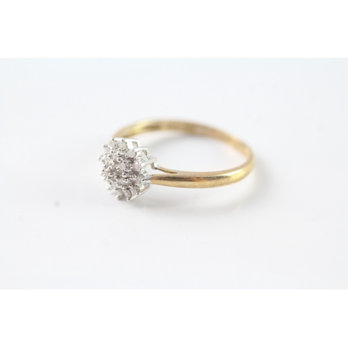 109 - 9ct gold diamond cluster dress ring (1.8g) Size P