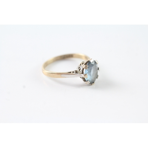 110 - 9ct gold vintage blue gemstone dress ring (2g) Size M 1/2