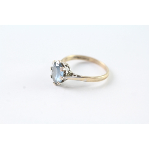 110 - 9ct gold vintage blue gemstone dress ring (2g) Size M 1/2