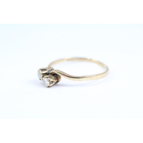 115 - 9ct gold vintage diamond bypass dress ring (1.3g) Size Q