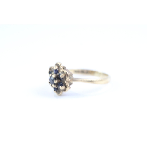 126 - 9ct gold sapphire floral cluster dress ring (1.7g) Size H 1/2