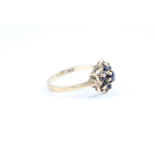 126 - 9ct gold sapphire floral cluster dress ring (1.7g) Size H 1/2