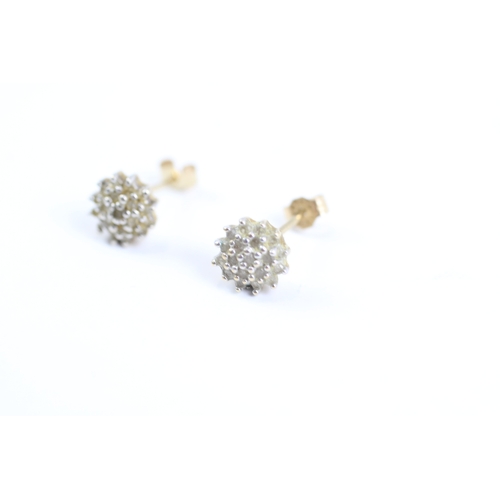 145 - 9ct gold diamond cluster stud earrings (1g)